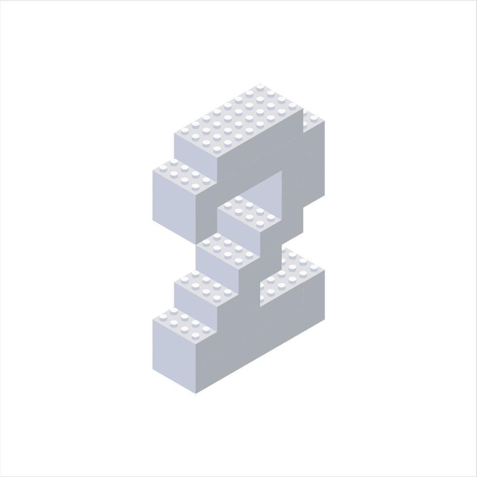 isometrisk brev 2 i grå på en vit bakgrund samlade in från plast block. vektor illustration.