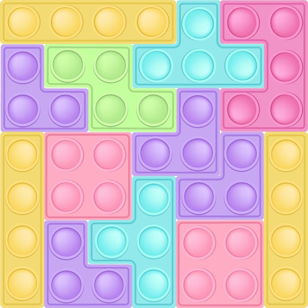 bakgrund av popping leksak tegelstenar - trendig kisel fidget leksaker. beroendeframkallande leksak för fidget i pastell färger. bubbla tecknad serie vektor illustration.