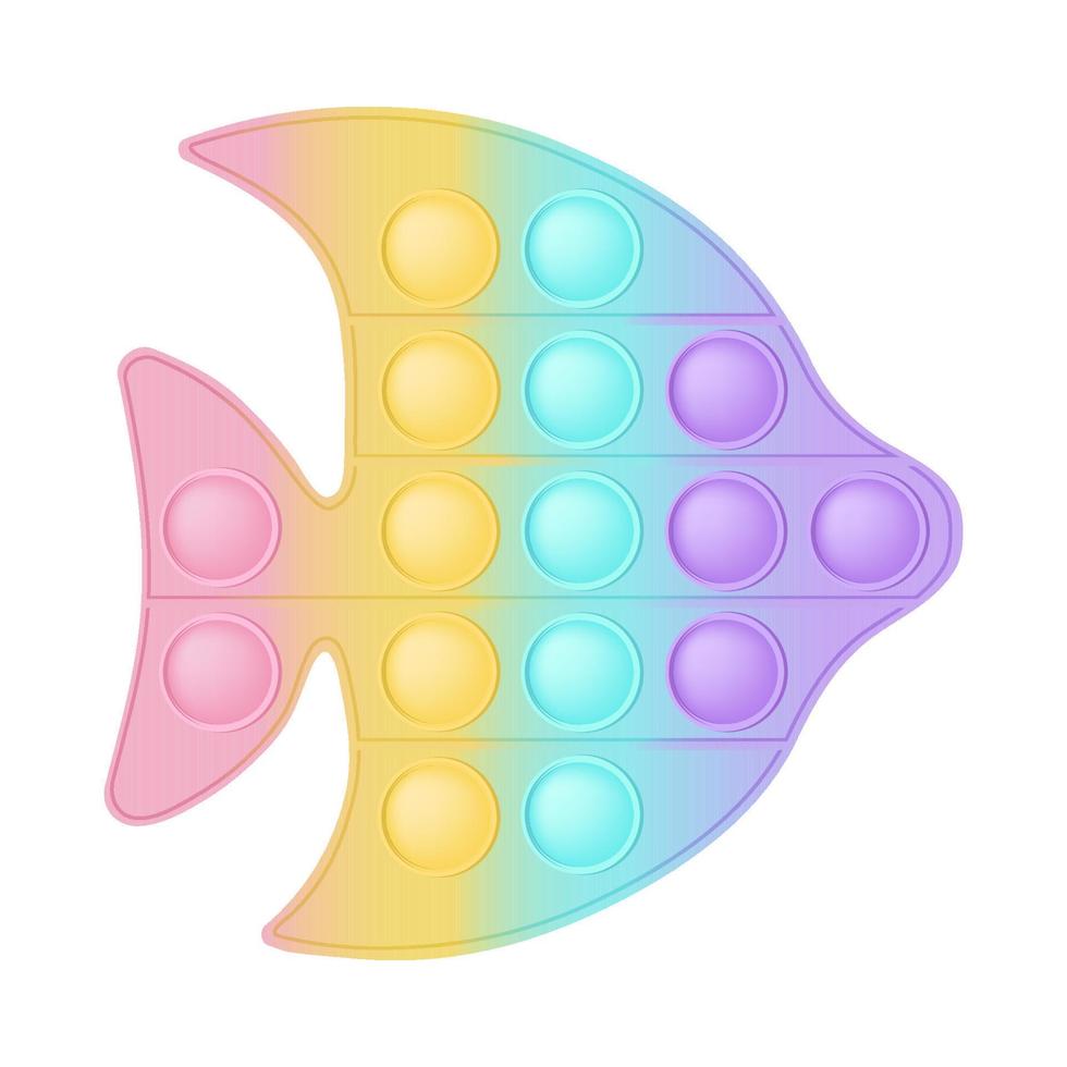 Knallende Spielfigur Fisch als modisches Silikonspielzeug für Fidgets. süchtig machendes Anti-Stress-Spielzeug in pastellfarbenen Regenbogenfarben. Blasenentwicklung von Spielzeug für Kinder. vektorillustration lokalisiert auf weiß. vektor