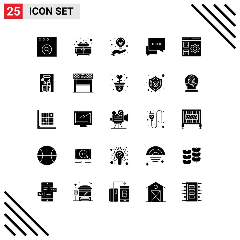 25 thematische Vektor-Solid-Glyphen und editierbare Symbole der Entwicklungscodierung Hand-App-Nachrichten editierbare Vektordesign-Elemente vektor