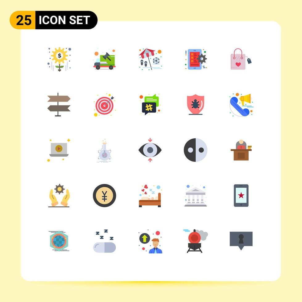mobil gränssnitt platt Färg uppsättning av 25 piktogram av kärlek smart telefon strand miljö redskap redigerbar vektor design element