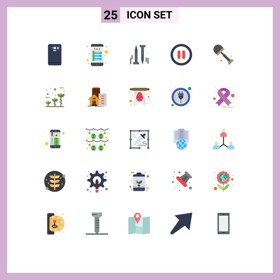Stock Vector Icon Pack mit 25 Zeilenzeichen und Symbolen für Federschaufel Nagel große Pause editierbare Vektordesign-Elemente