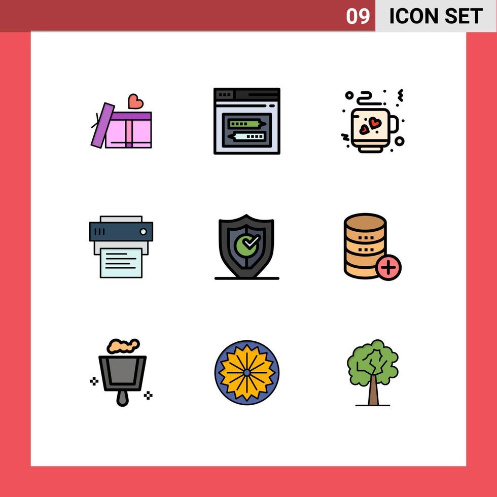 9 universelle Filledline-Flachfarben für Web- und mobile Anwendungen Schutz gdpr Kaffee Bildung Druck editierbare Vektordesign-Elemente vektor