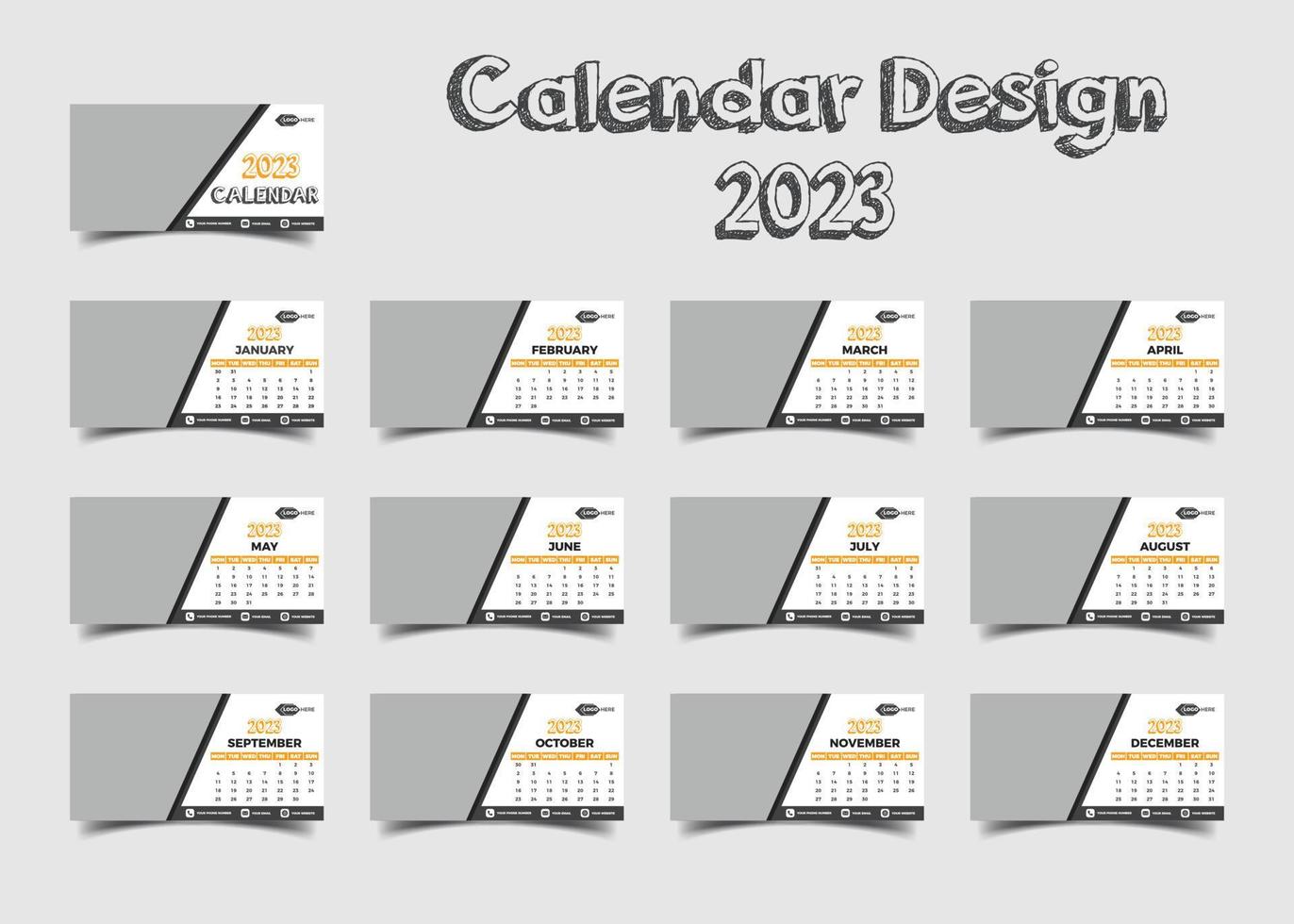 2023 Neujahrskalendervorlage oder Kalenderdesign vektor