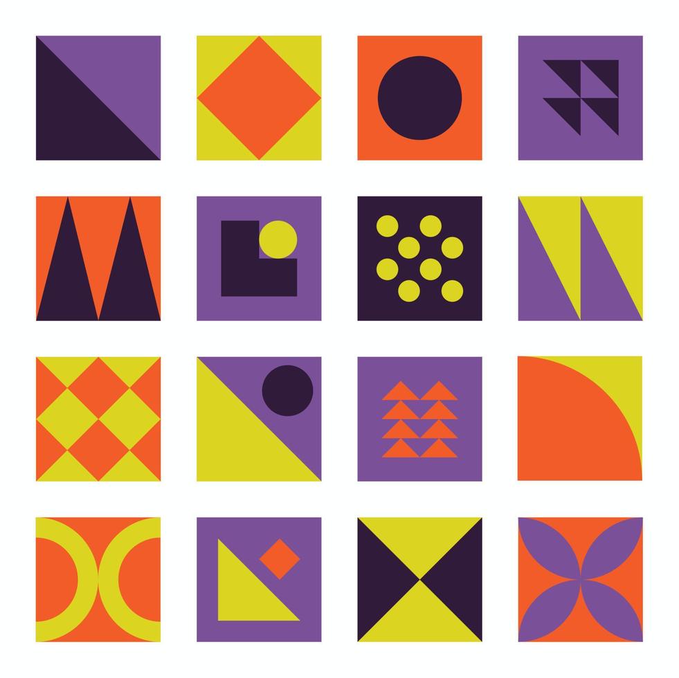 Bauhaus-Elemente. moderne geometrische abstrakte formen im minimalen stil. Brutalismus-Grundformen, Linien, Augen, Kreise und Muster, Kunstvektorsatz. bunte figuren und punkte einfaches design. vektor