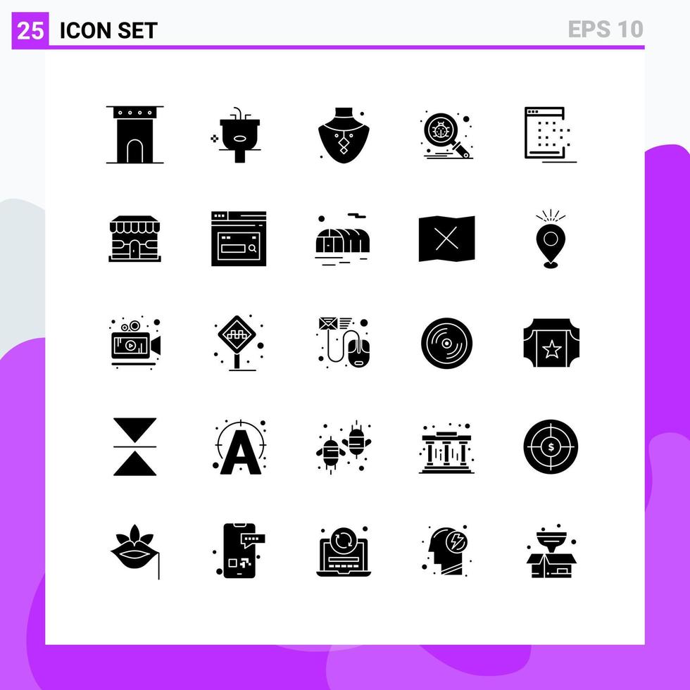 piktogram uppsättning av 25 enkel fast glyfer av skydda skanna dusch insekt Smycken redigerbar vektor design element