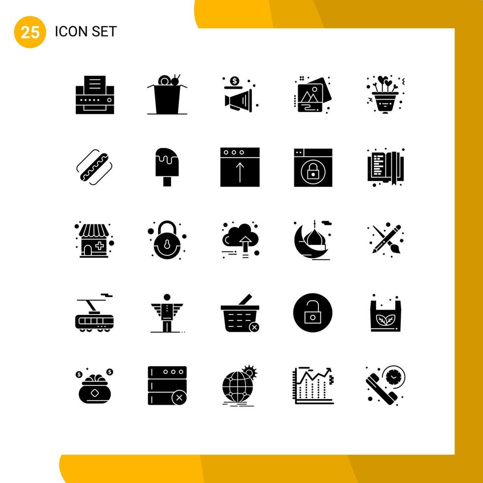 Stock Vector Icon Pack mit 25 Zeilen Zeichen und Symbolen für Romantik Liebe fördern Herzbild editierbare Vektordesign-Elemente