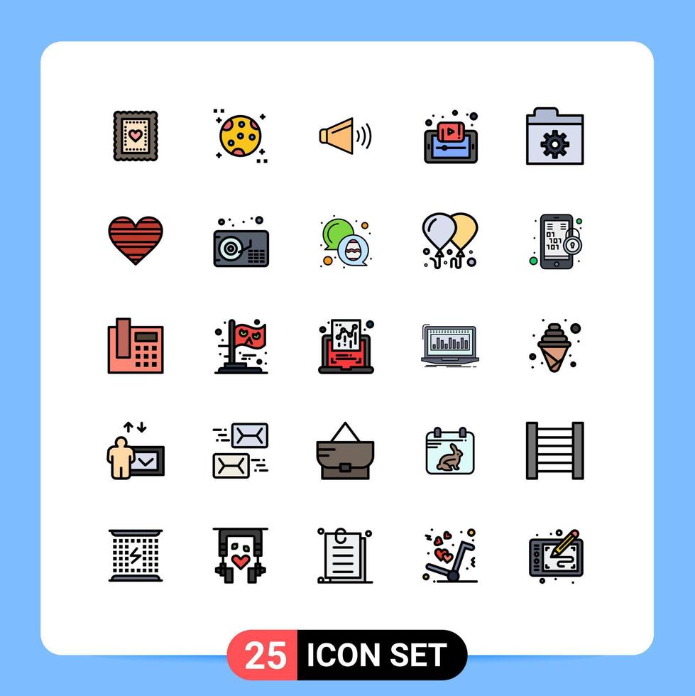 satz von 25 vektorgefüllten linienflachfarben auf raster zur steuerung von smartphone-lautsprecher-mobilen und editierbaren vektordesignelementen vektor