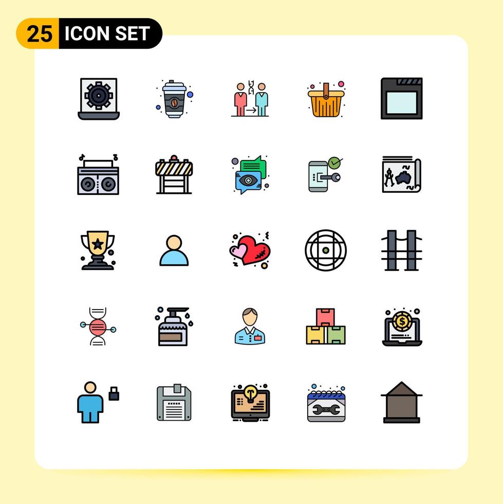 satz von 25 vektorgefüllten linienflachfarben auf raster für app picknickkorb dna behindert gesundheit editierbare vektordesignelemente vektor