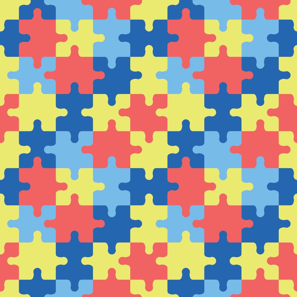autism pussel mönster. sömlös bakgrund med färgrik gul, blå och röd pussel bitar. värld autism medvetenhet dag april 2. vektor illustration