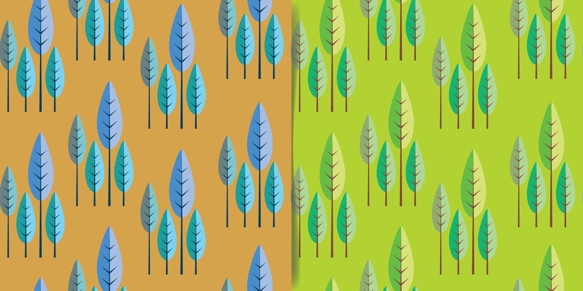 Reihe von Mustern mit Bäumen. Vektorhintergrund für verschiedene Oberflächen. vektor