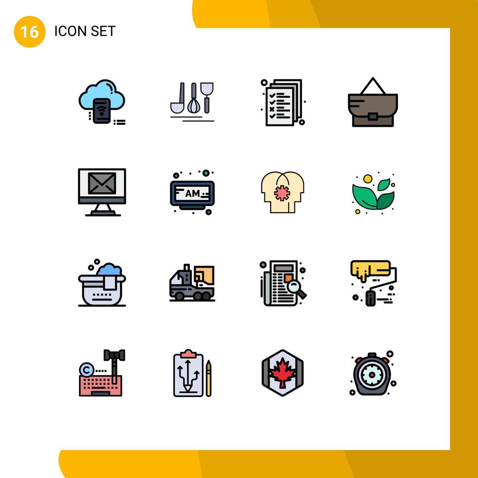 universelle Symbolsymbole Gruppe von 16 modernen, flachen, farbig gefüllten Linien von E-Mail-Geldbörsen Reisemodemanagement editierbare kreative Vektordesign-Elemente vektor