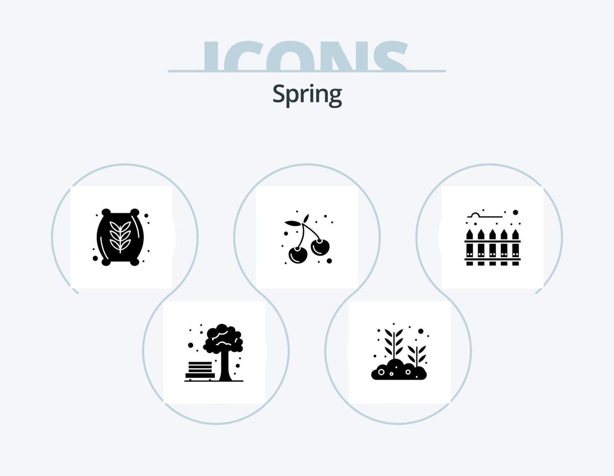 Frühlingsglyphen-Icon-Pack 5 Icon-Design. . Hecke. Lebensmittel. Zaun. Obst vektor