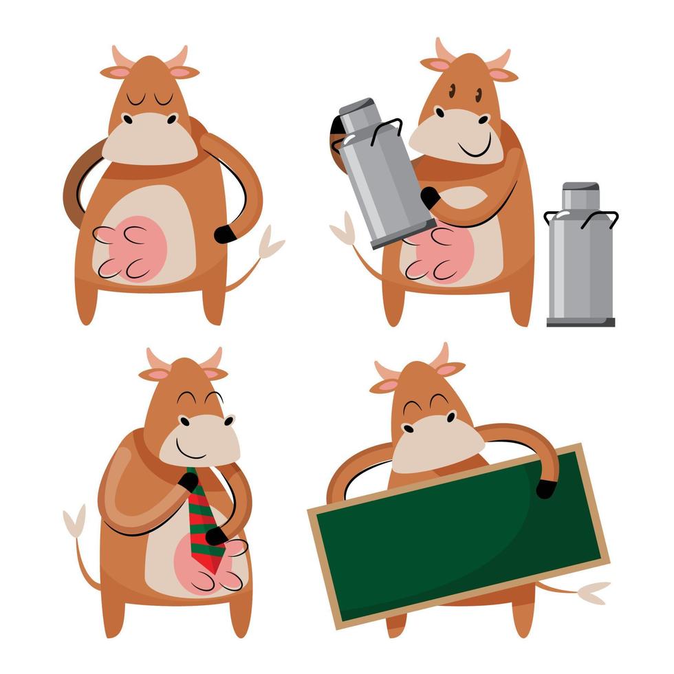 uppsättning av brun ko tecknad serie karaktär vektor illustration