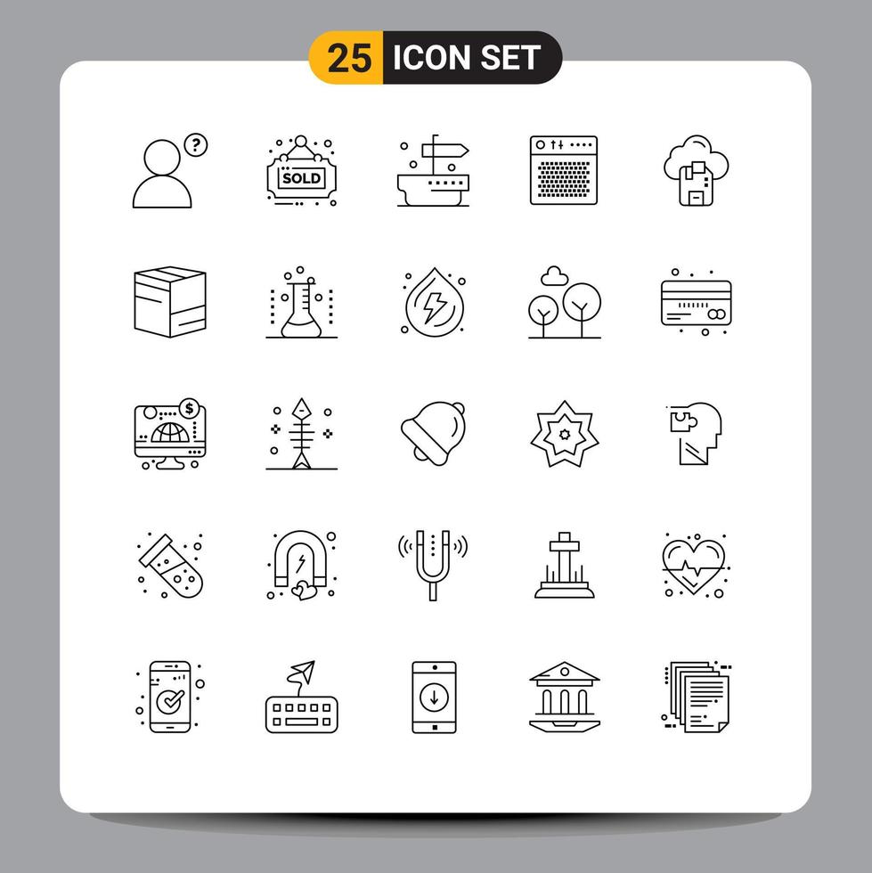 Mobile Interface Line Set aus 25 Piktogrammen von Server-Mikrochips, die Cloud-Multimedia-bearbeitbare Vektordesign-Elemente bieten vektor