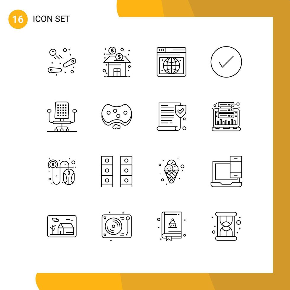 mobil gränssnitt översikt uppsättning av 16 piktogram av stol Okej stock kolla upp pil redigerbar vektor design element