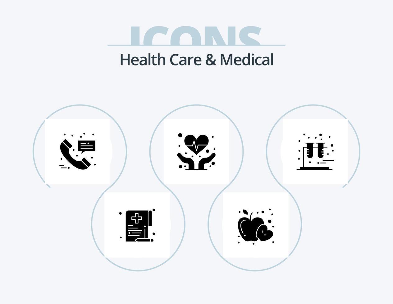 hälsa vård och medicinsk glyf ikon packa 5 ikon design. testa. hjärta hälsa. hälsa. hjärta vård. meddelande vektor