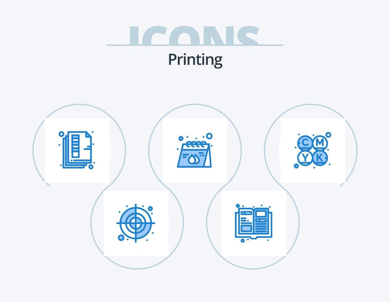 Drucken des blauen Icon-Packs 5-Icon-Design. cmyk. drucken. Seite. Papier. Werbung vektor