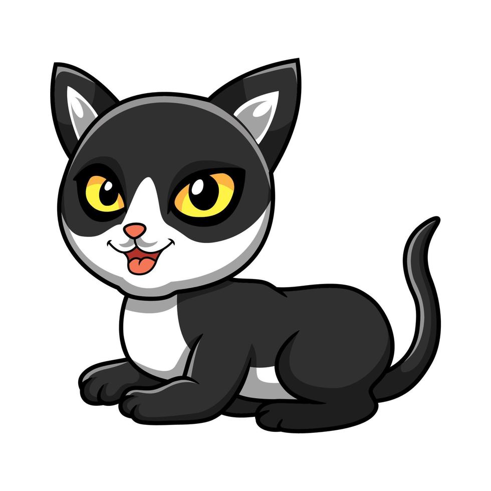 söt svart rök katt tecknad serie Sammanträde vektor