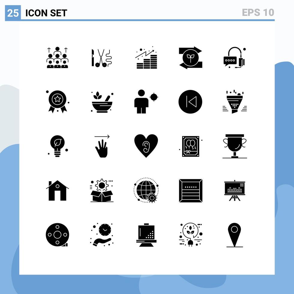 uppsättning av 25 vektor fast glyfer på rutnät för vänster investeringar instrument vinster analys redigerbar vektor design element