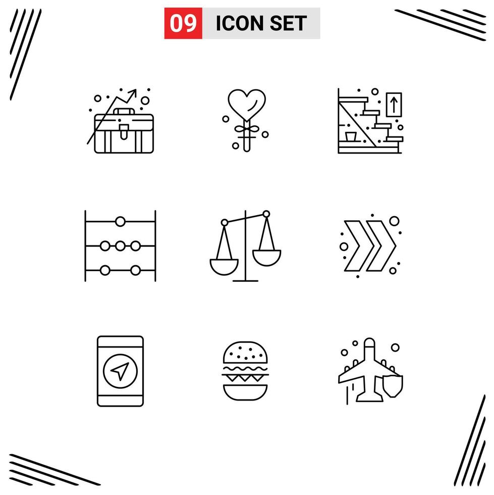uppsättning av 9 modern ui ikoner symboler tecken för finansiera balans riktning vetenskap kulram redigerbar vektor design element