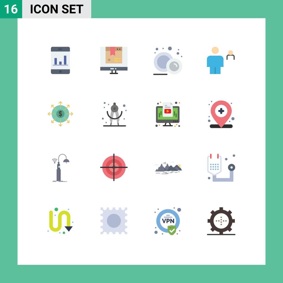 Gruppe von 16 flachen Farbzeichen und Symbolen für Budget Paar Geschirr menschlicher Avatar editierbares Paket kreativer Vektordesign-Elemente vektor