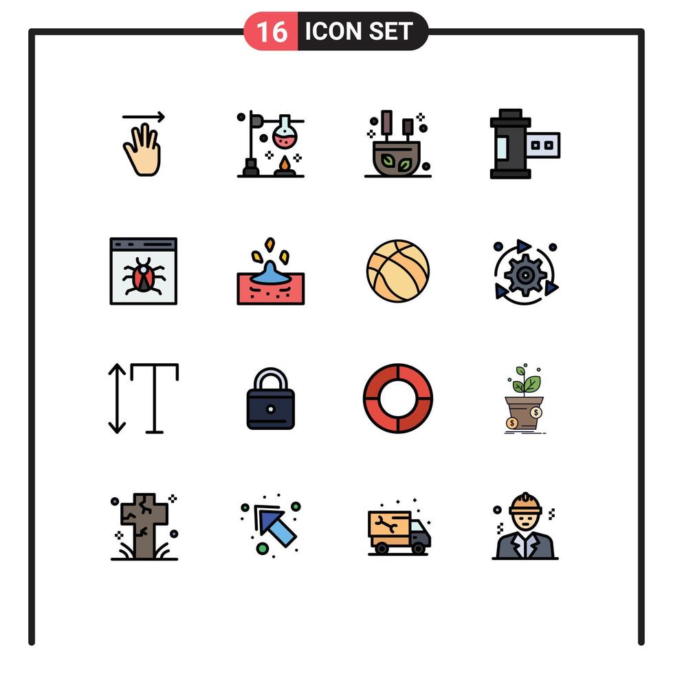 grupp av 16 modern platt Färg fylld rader uppsättning för browser rulla brinnande Foto kamera redigerbar kreativ vektor design element