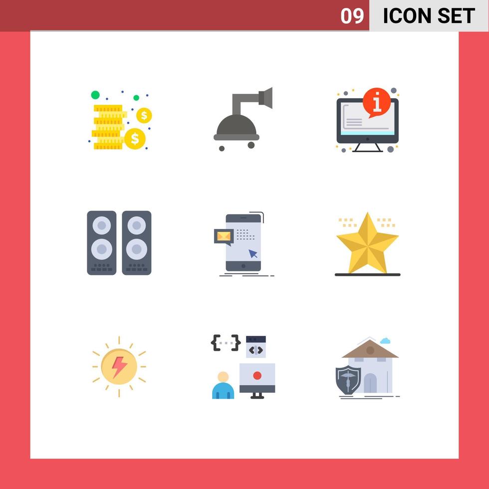 Piktogrammsatz von 9 einfachen flachen Farben von E-Mail-Dialoginformationen Massenfilm editierbare Vektordesign-Elemente vektor
