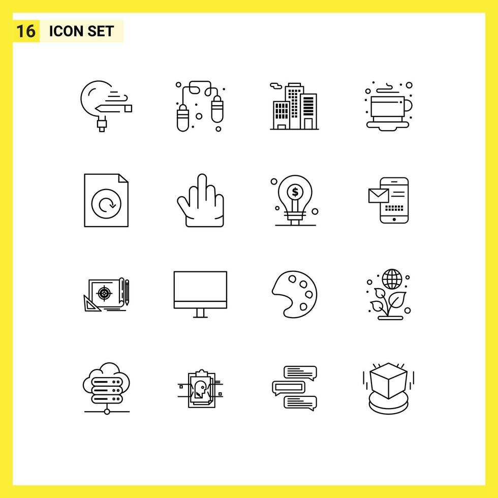 användare gränssnitt packa av 16 grundläggande konturer av ladda om dokumentera byggnad varm kaffe redigerbar vektor design element