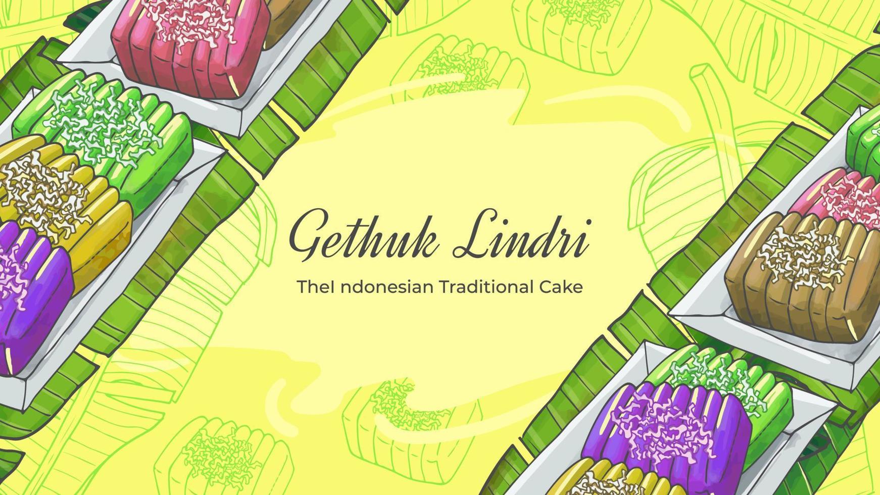 hand gezeichneter gethuk lindri der indonesische traditionelle kuchenhintergrund vektor