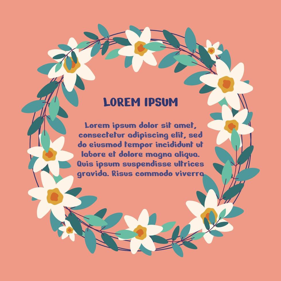 glückliche valentinstagskarte, einladungen, liebeserklärung. quadratische vorlage mit blumen und blättern in einem kreis, mit platz für text. Vektor-Illustration. vektor