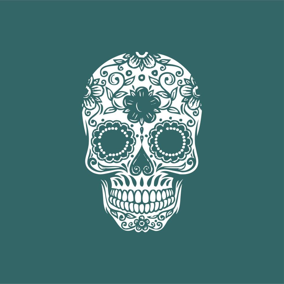 mexikansk skalle vektor med mönster. gammal skola tatuering stil skalle tatuering design skiss. svart och vit illustration. mexikansk skalle illustration