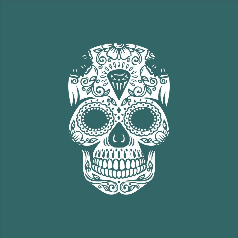 mexikanischer schädelvektor mit muster. Oldschool-Tattoo-Stil Schädel-Tattoo-Design-Skizze. Schwarz-Weiß-Darstellung. mexikanische schädelillustration vektor