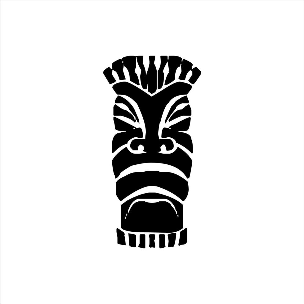 Silhouette der Tiki-Idol-Ikone. einfache Illustration eines Tiki-Idol-Symbols für Webdesign isoliert auf weißem Hintergrund, Tiki-Stammesholzmaske, tropischer exotischer Pflanze und Bambusbrett. traditionelles Hawaii vektor