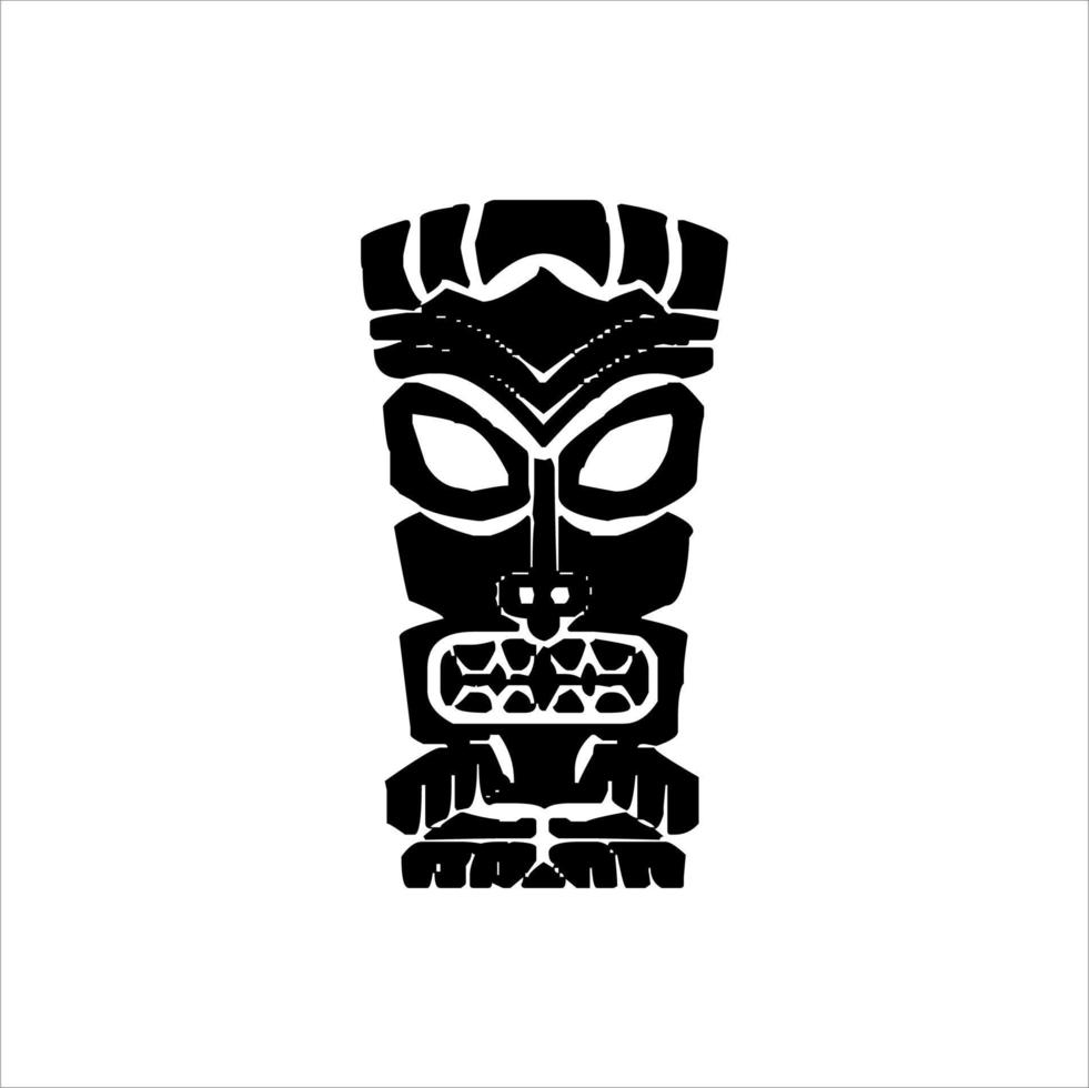 Silhouette der Tiki-Idol-Ikone. einfache Illustration eines Tiki-Idol-Symbols für Webdesign isoliert auf weißem Hintergrund, Tiki-Stammesholzmaske, tropischer exotischer Pflanze und Bambusbrett. traditionelles Hawaii vektor