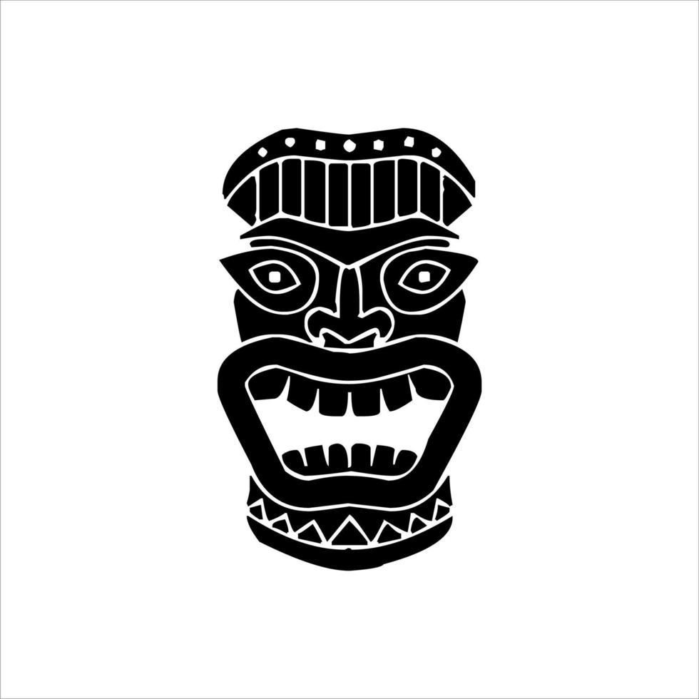 Silhouette der Tiki-Idol-Ikone. einfache Illustration eines Tiki-Idol-Symbols für Webdesign isoliert auf weißem Hintergrund, Tiki-Stammesholzmaske, tropischer exotischer Pflanze und Bambusbrett. traditionelles Hawaii vektor