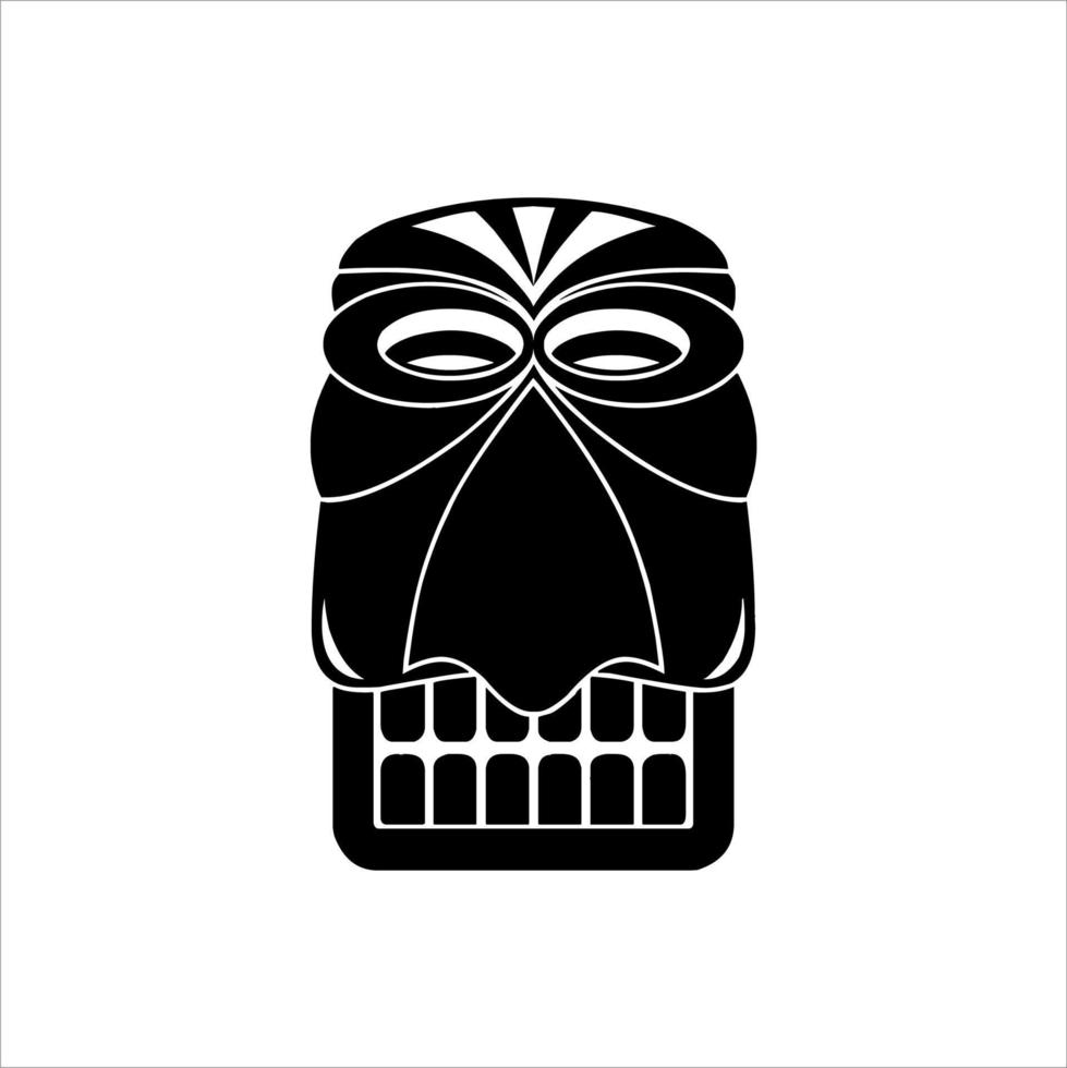 Silhouette der Tiki-Idol-Ikone. einfache Illustration eines Tiki-Idol-Symbols für Webdesign isoliert auf weißem Hintergrund, Tiki-Stammesholzmaske, tropischer exotischer Pflanze und Bambusbrett. traditionelles Hawaii vektor