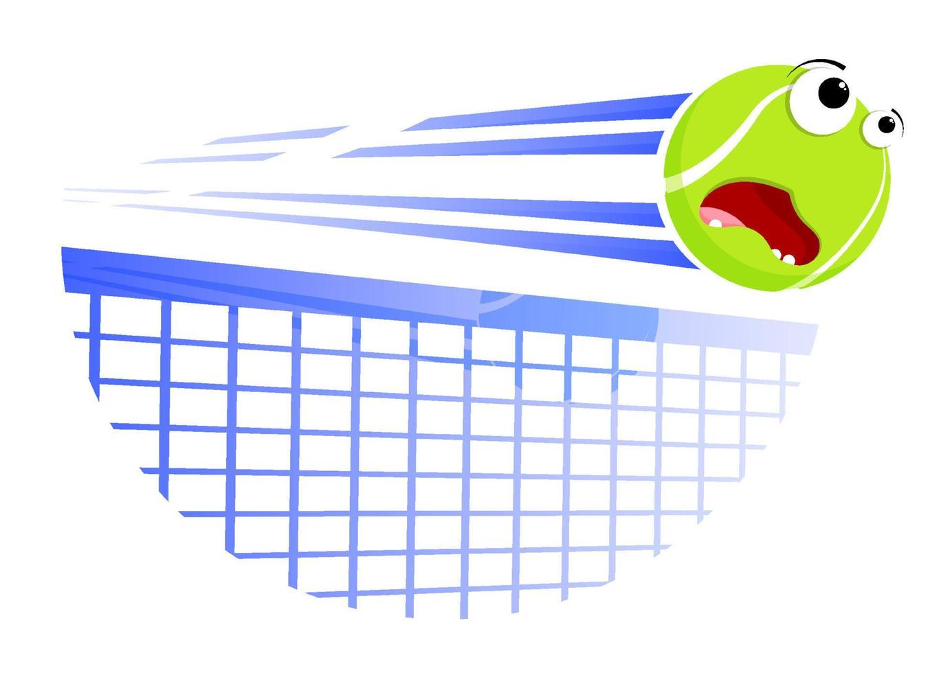 högt rolig rädd tennis boll flugor med bra hastighet efter bra träffa över netto. sport Utrustning. vektor