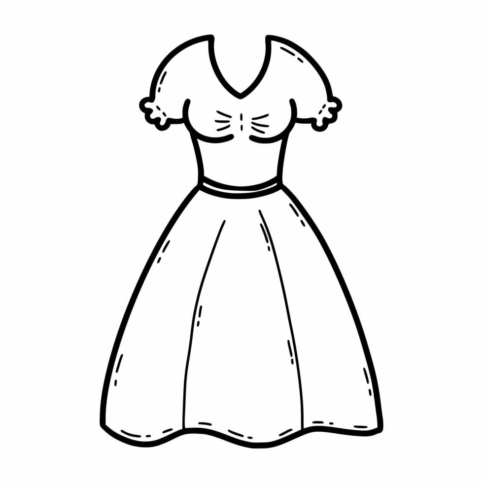 Frauen Sommerkleid. Sommerkleid. modische Kleidung für Mädchen. Vektor-Doodle-Illustration. skizzieren. vektor