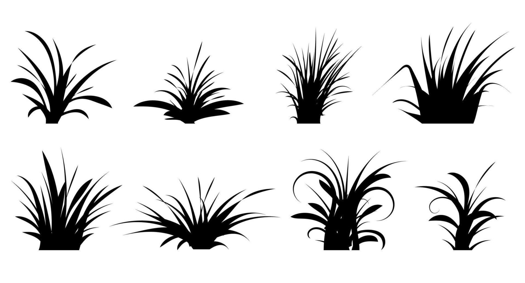 satz von handgezeichnetem gras. schwarze Vektorgrassilhouette. Gras-Icon-Set. Vektor-Illustration vektor