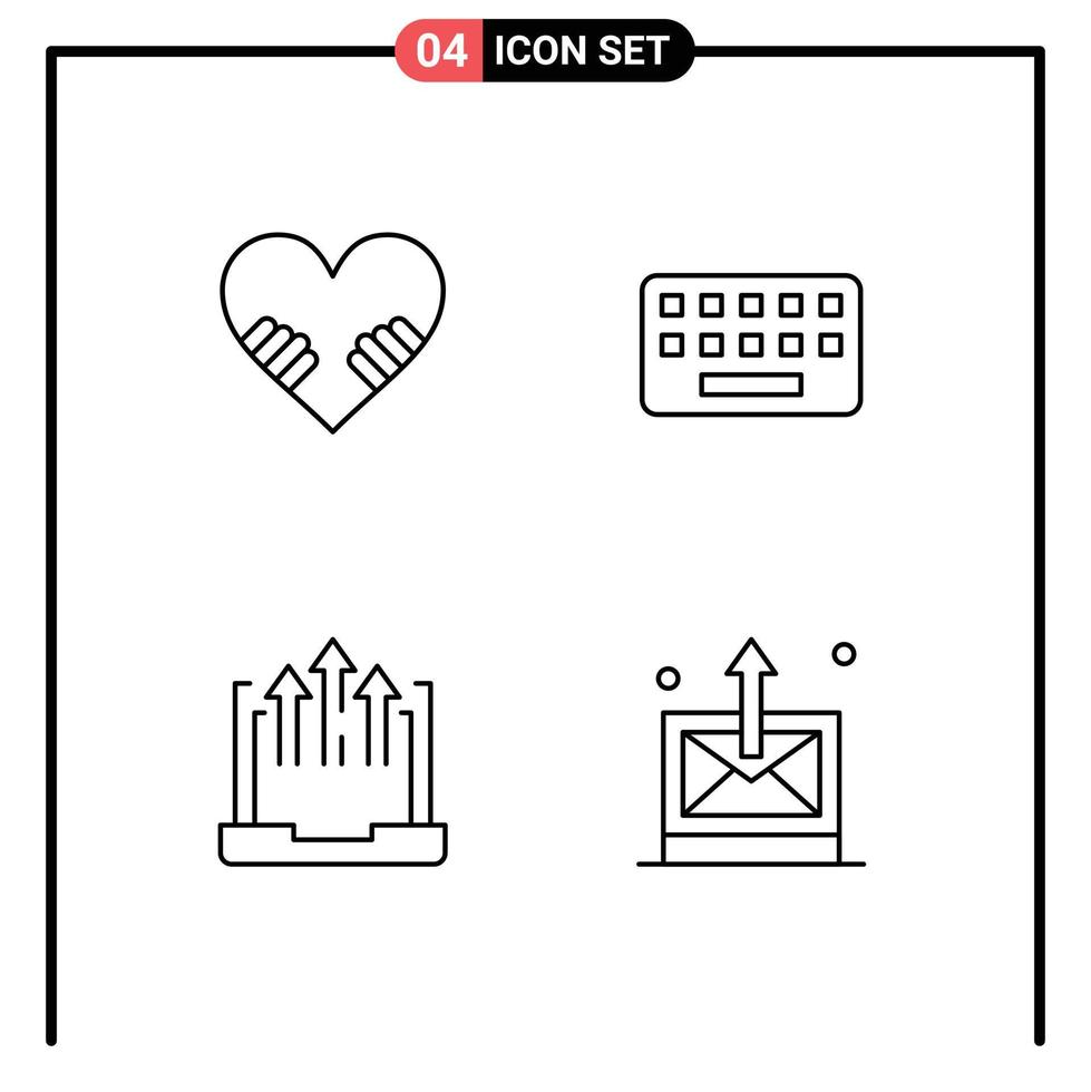4 universell linje tecken symboler av hjärta tillväxt tangentbord nyckel Rapportera redigerbar vektor design element