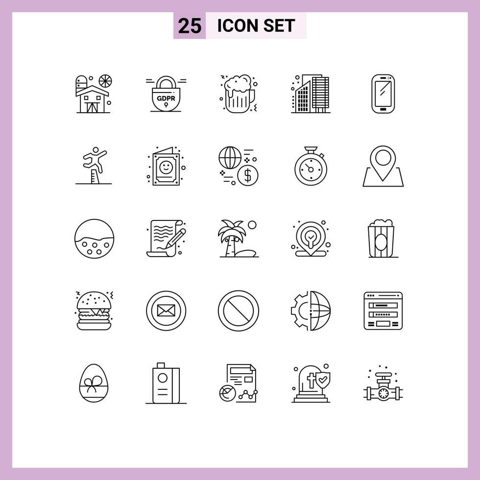 25 kreative Symbole moderne Zeichen und Symbole der Smartphone-Infrastruktur Bierviertel Geschäft editierbare Vektordesign-Elemente vektor