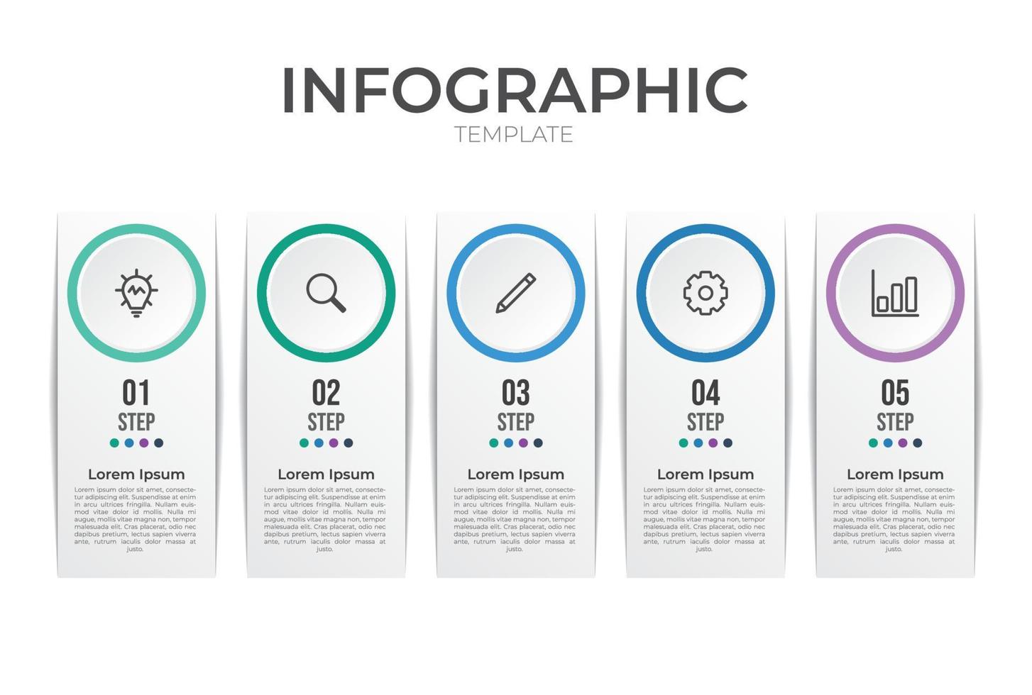 infographic element mall med 5 steg och ikoner, vektor illustration, data visualisering, kan använda sig av för arbetsflöde, tidslinje, baner, broschyr, presentation glida, etc.