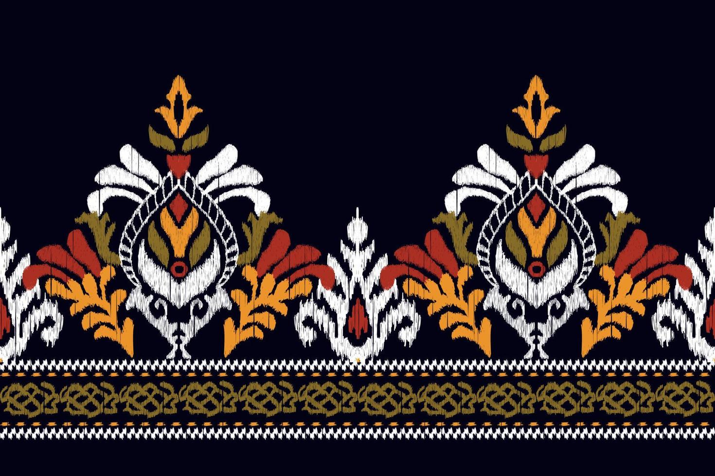 ikat florale paisley-stickerei auf schwarzem hintergrund.geometrisches ethnisches orientalisches muster traditionell.aztekische art abstrakte vektorillustration.design für textur,stoff,kleidung,verpackung,dekoration,sarong. vektor