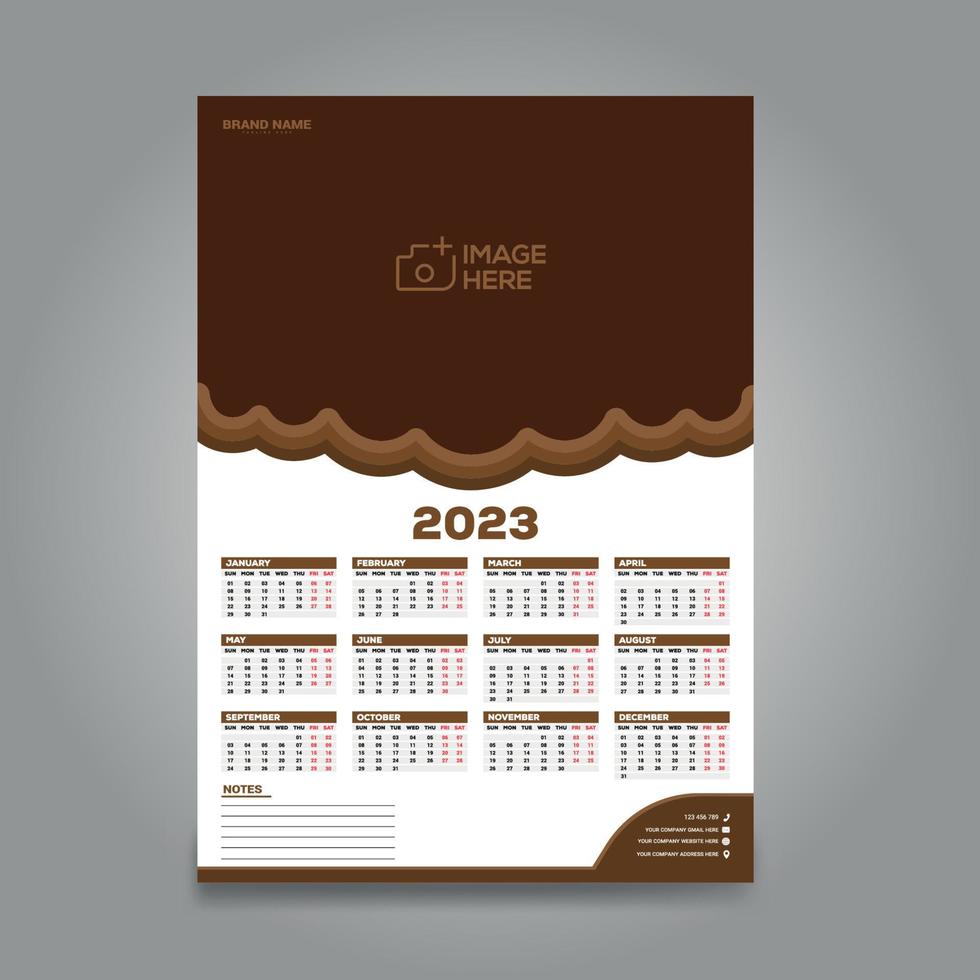 1-seitiges Wandkalender-Design für 2023. Vektor-Design druckfertige Vorlage vektor