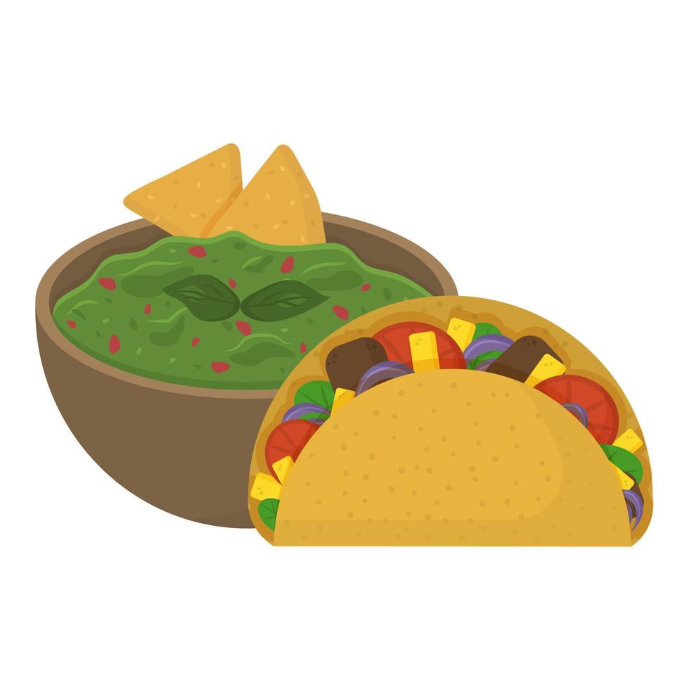 Illustration von Guacamole mit Tacos. traditionelles mexikanisches essen. vektor