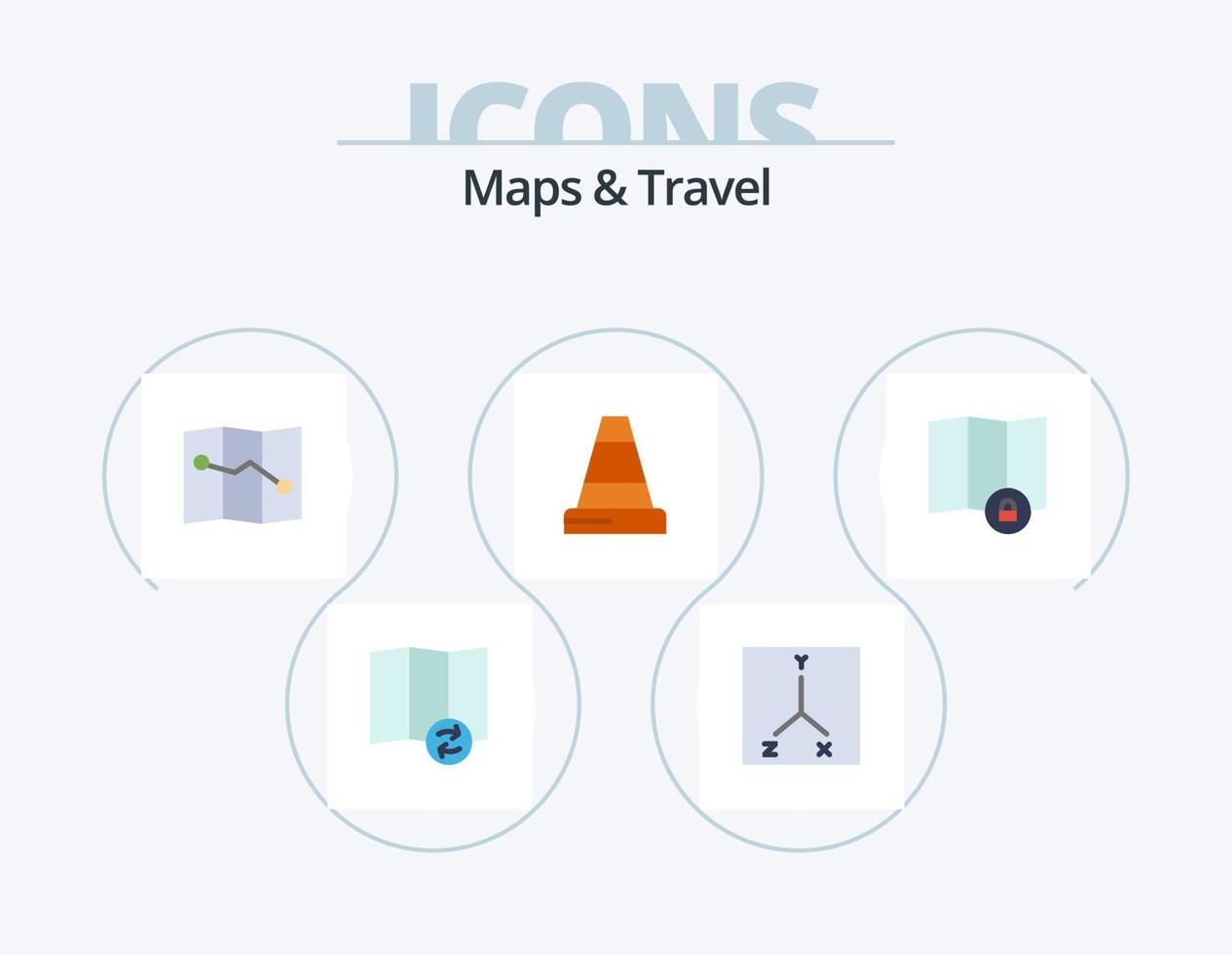 Karten und Reisen Flat Icon Pack 5 Icon Design. . Kegel. . sperren vektor