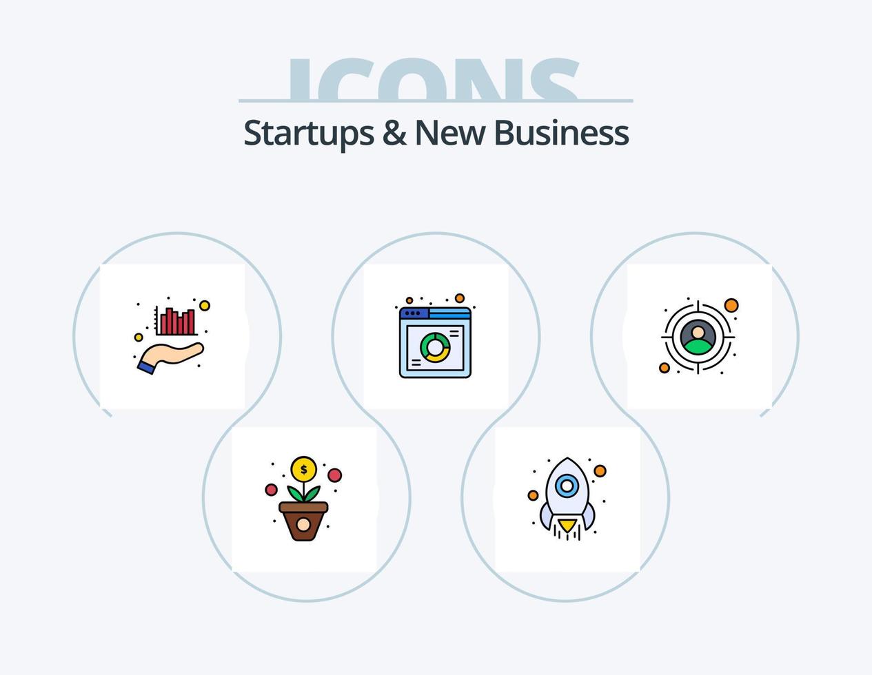 Startups und neue Geschäftslinien gefüllt Icon Pack 5 Icon Design. Online-Meeting. Treffen. Analyse. Plaudern. Ziel vektor