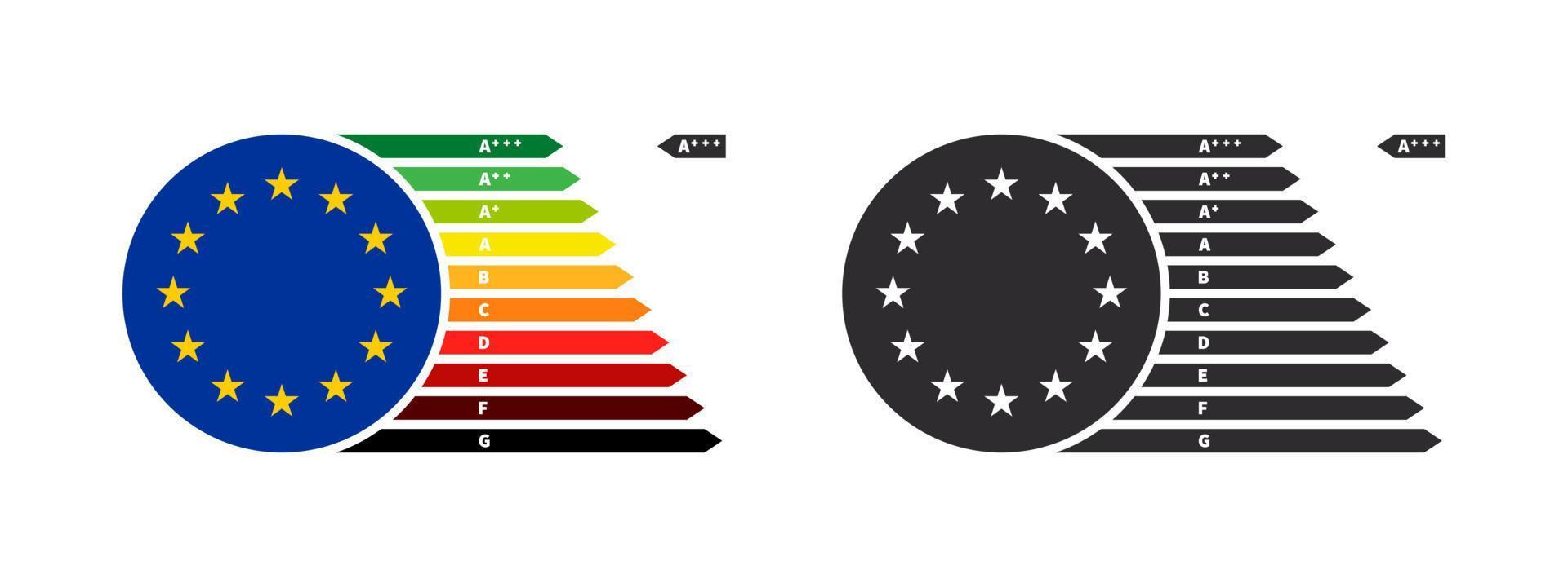 europeisk energi effektivitet klasser. energi effektivitet betyg. energi effektivitet pilar. vektor illustration