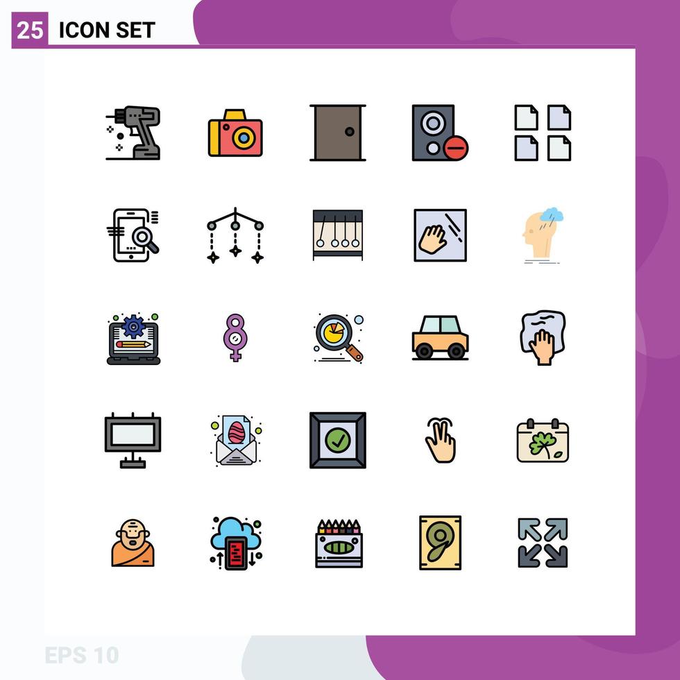 25 fylld linje platt Färg begrepp för webbplatser mobil och appar dokument hårdvara dörr grej datorer redigerbar vektor design element
